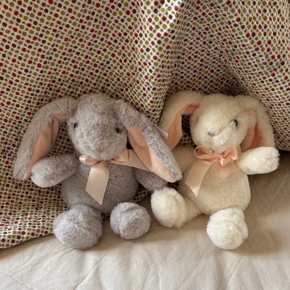 Set of 2 Plush Easter Bunnies NEW SOFT Ivory & Gray 10" Stuffed Animal Rabbit - Picture 10 of 10